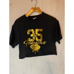 35 & Fabulous Cropped Women's Shirt GUC 35th Birthday Lips S Black Gold